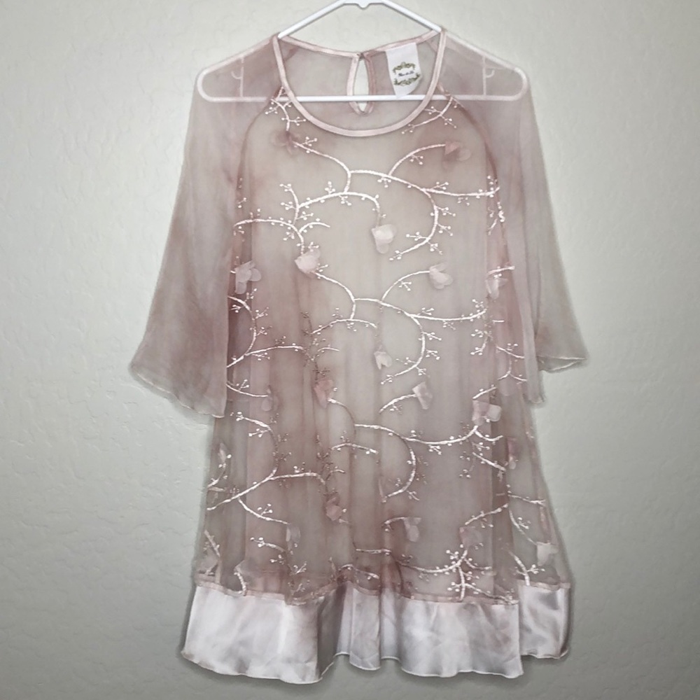 Fleur de Lis Peplum Sheer Blouse Top 3/4 Sleeves
